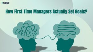 Illustration showing two heads with tangled vs clear thoughts connected, symbolizing how first-time managers set goals and bring clarity to teams.