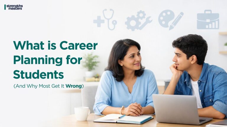 Mother and teenage son discussing career planning at home, with laptop and notebook, representing guidance, clarity, and student decision-making.