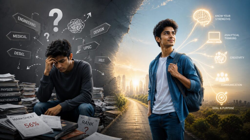 Student confused by marks and career options transforms into confident direction using strengths-based career clarity and clear path forward.