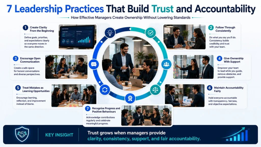 Seven leadership actions that create trust, accountability, ownership, and high-performing teams.
